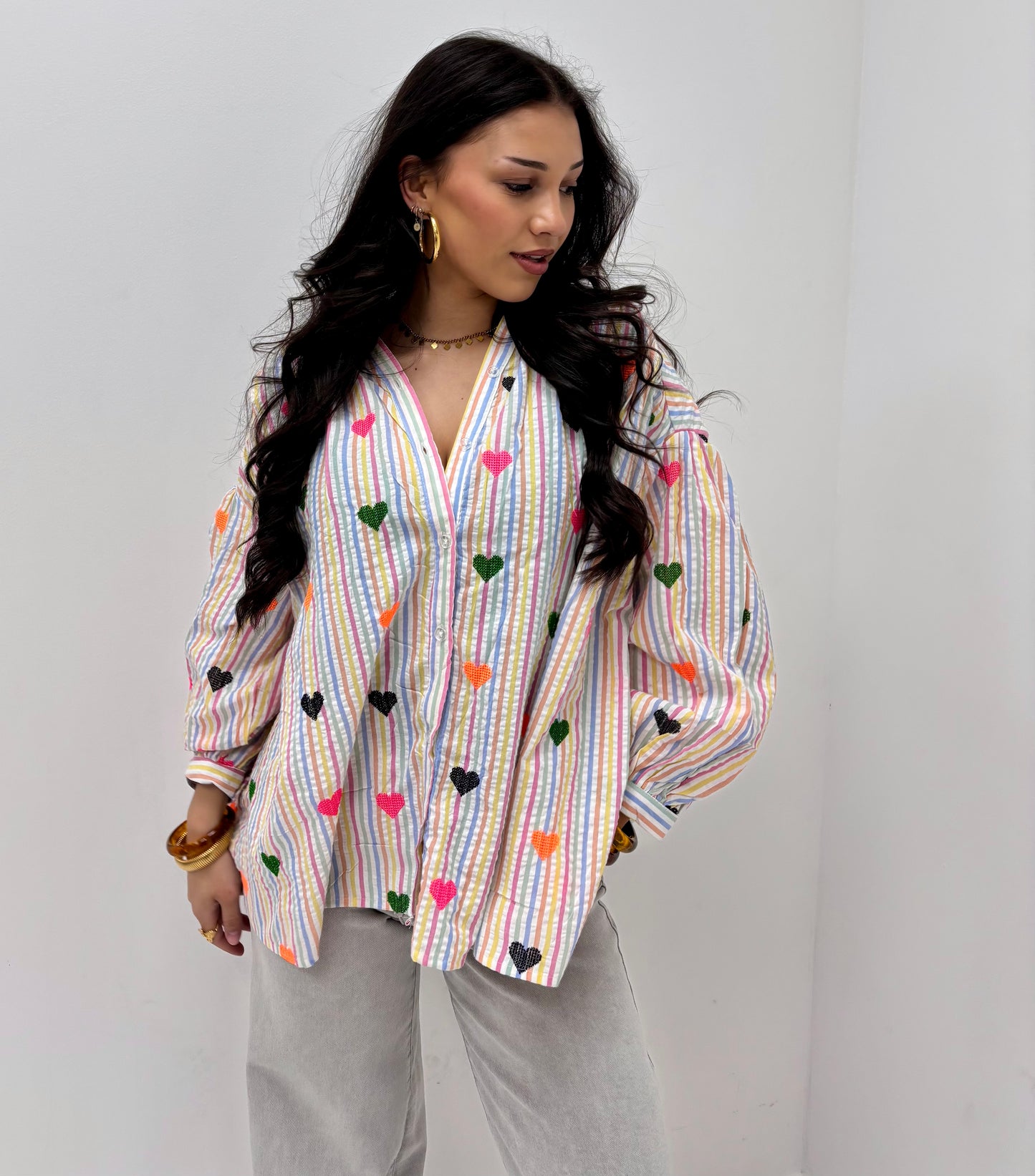 Blouse Geborduurde Hartjes Wit