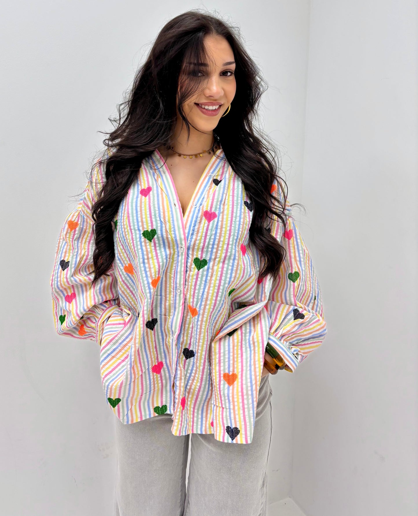 Blouse Geborduurde Hartjes Wit