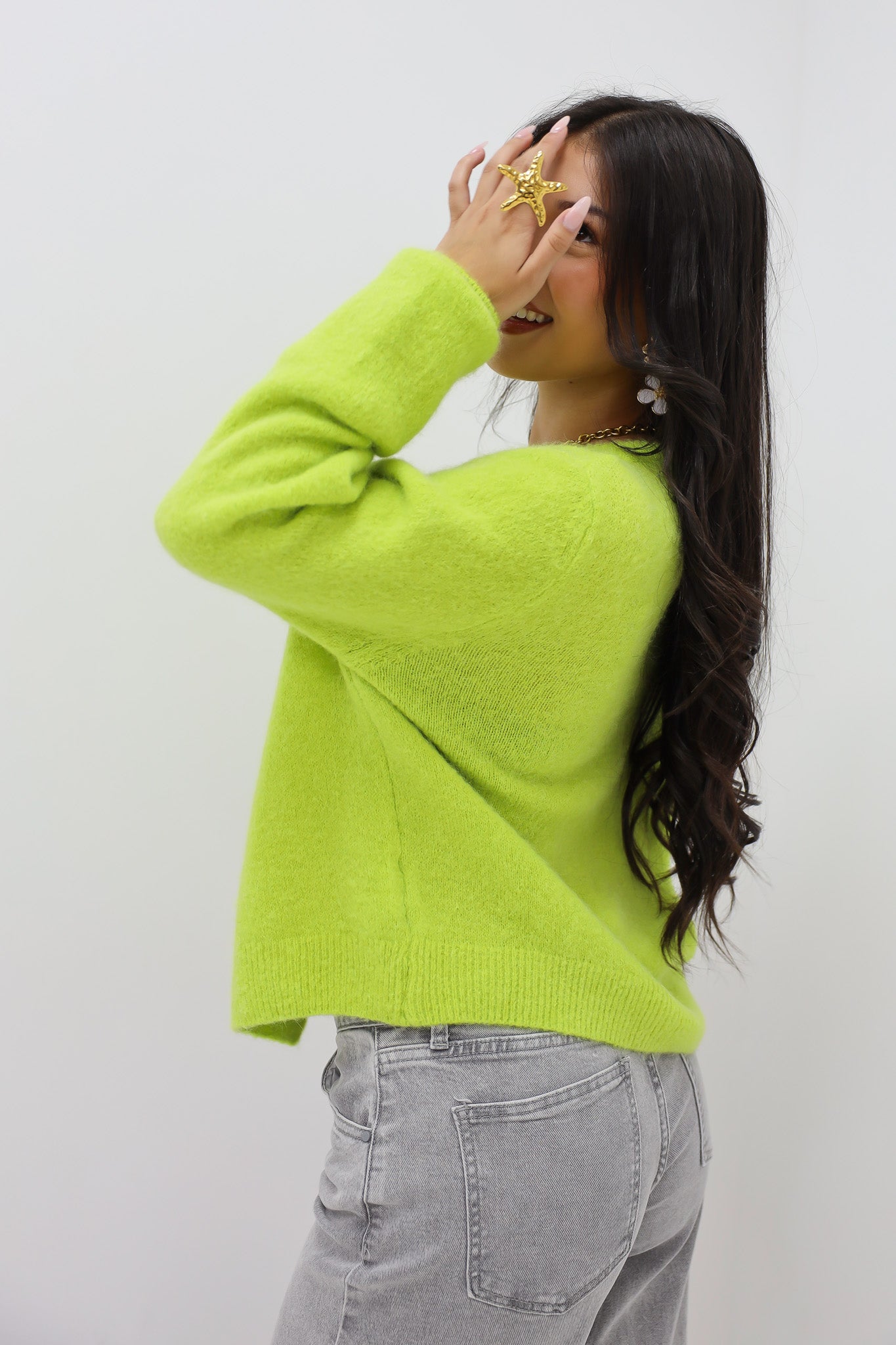 Mohair Cardiagan Lange Mouwen Groen