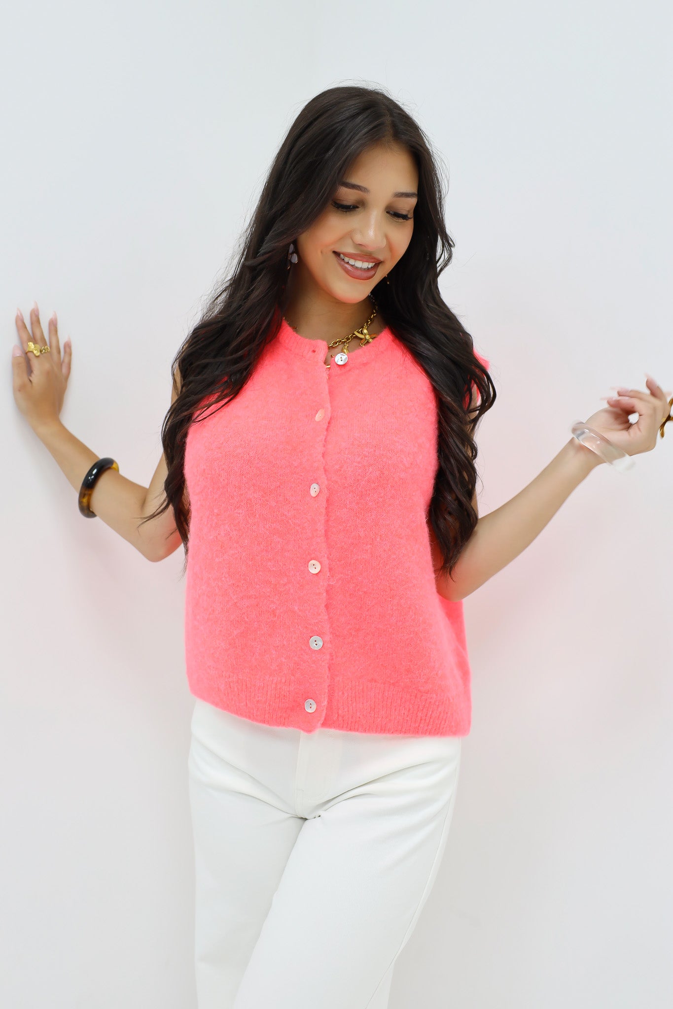 Mouwloos Mohair Vest Koraal Roze