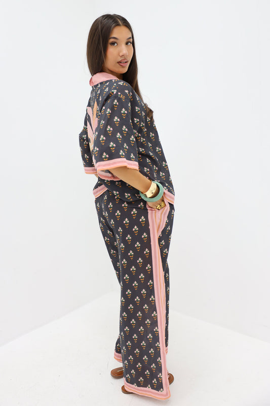 Dunne Blouse Palmboom Zwart