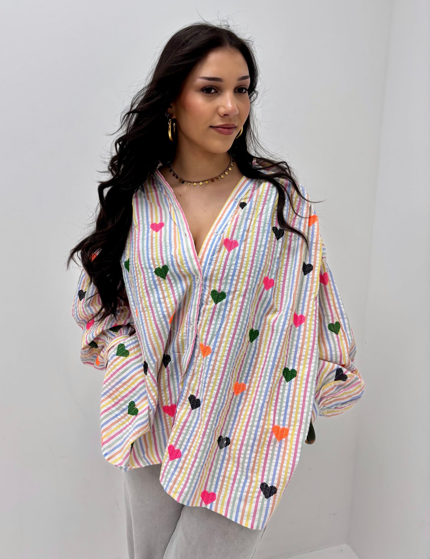 Blouse Geborduurde Hartjes Wit