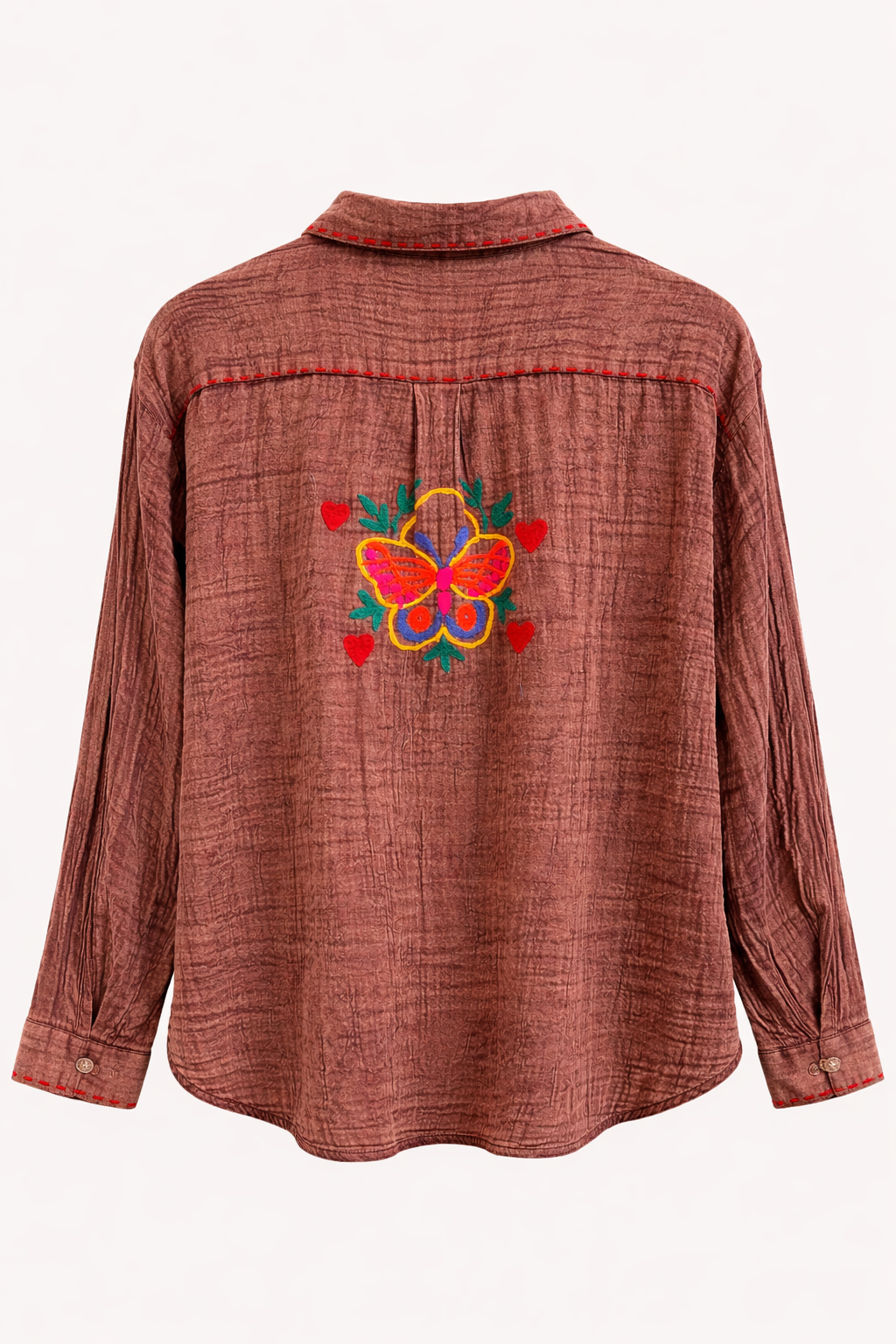 Mousseline Blouse Borduursels Bruin