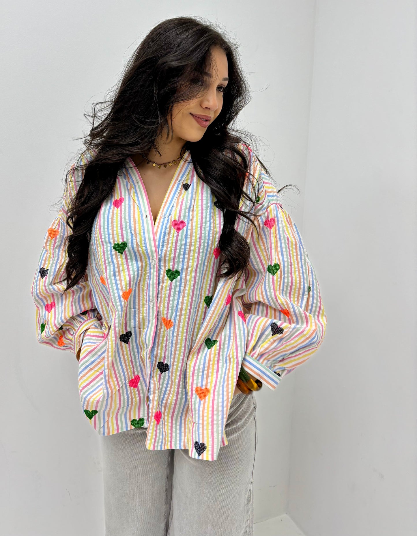 Blouse Geborduurde Hartjes Wit