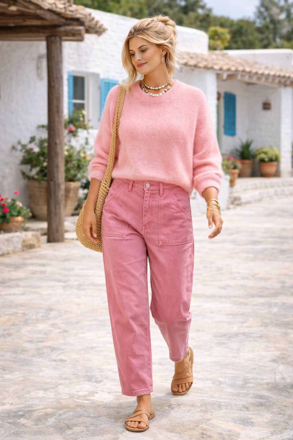 Mohair Trui Ronde Hals Roze