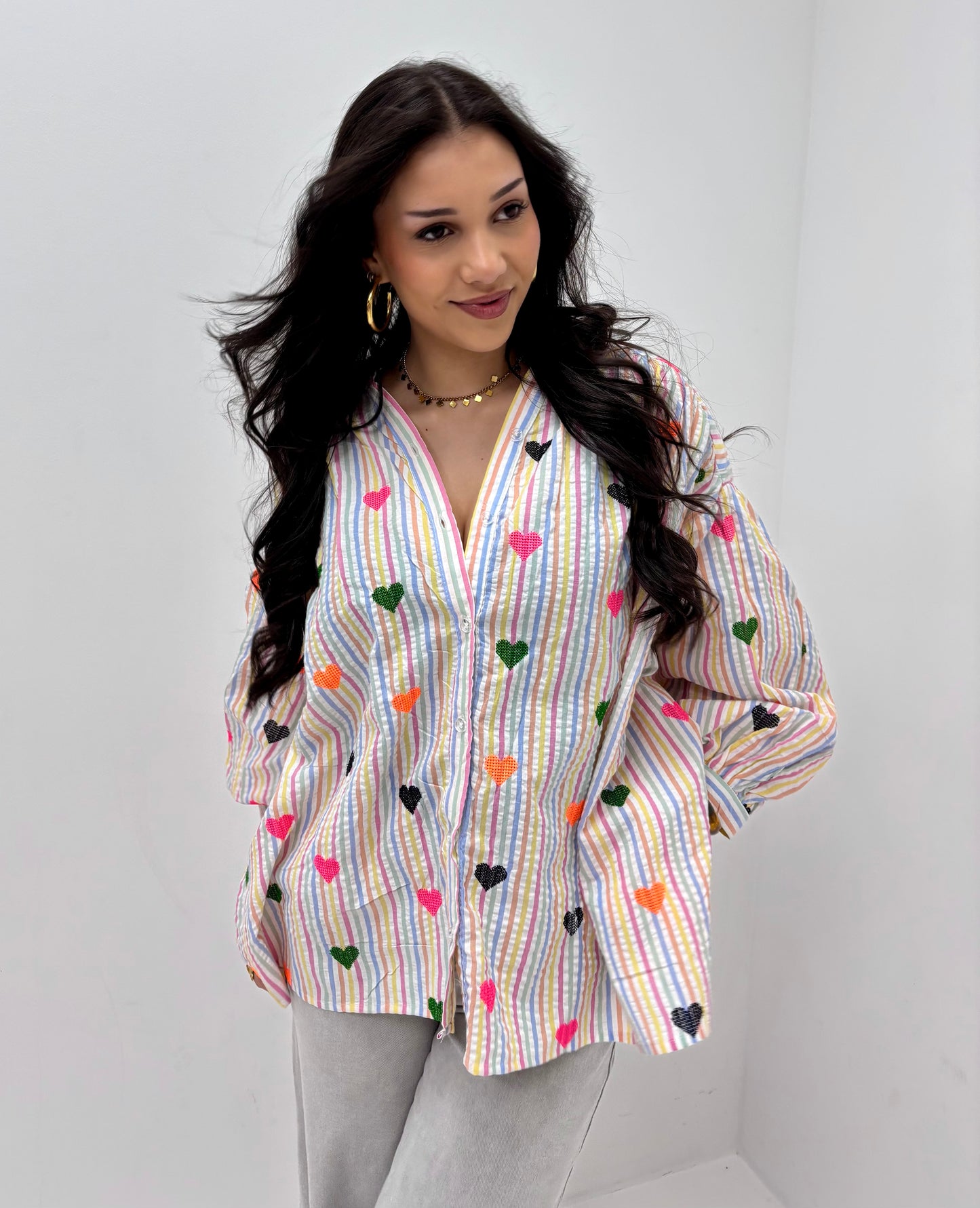 Blouse Geborduurde Hartjes Wit