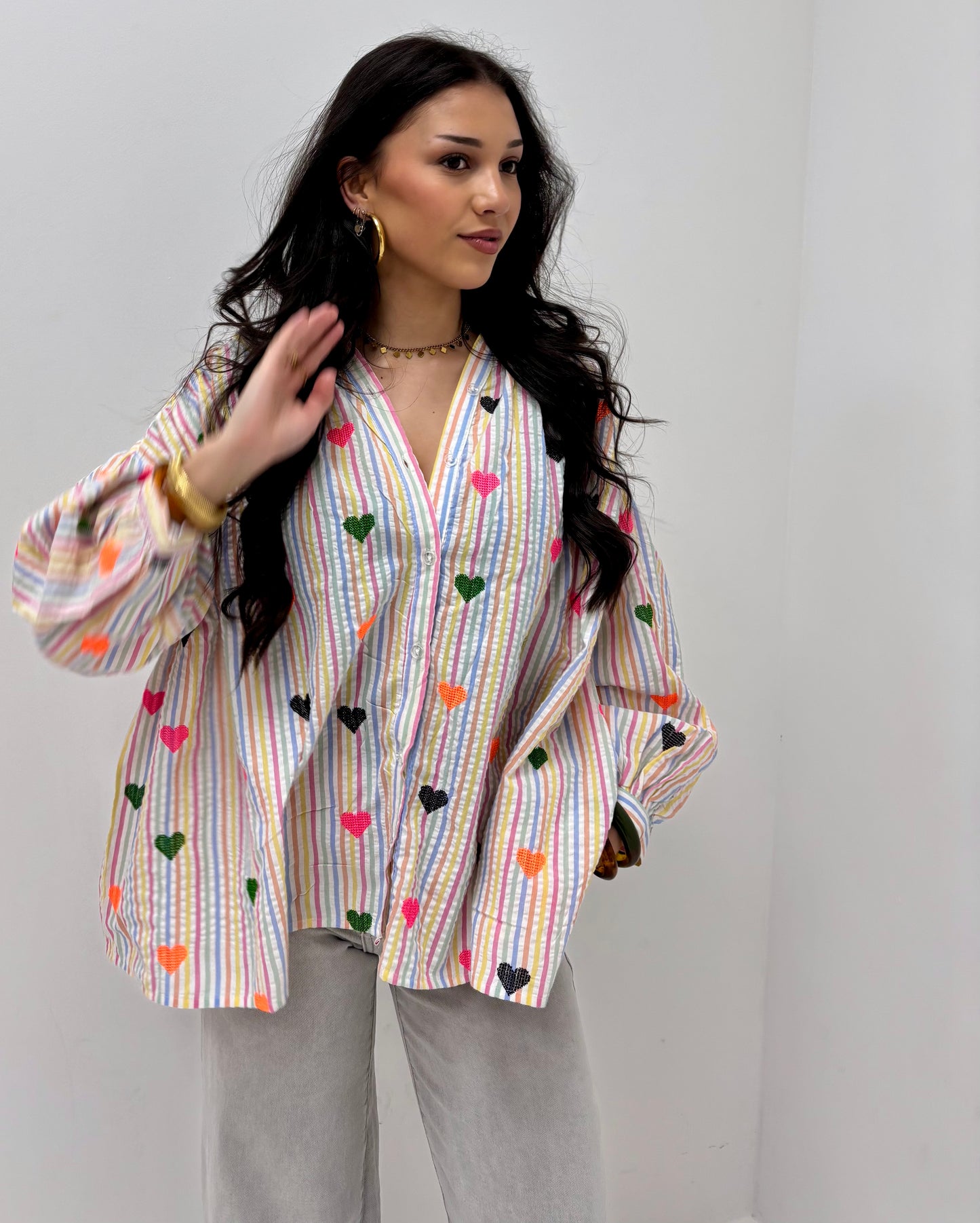 Blouse Geborduurde Hartjes Wit