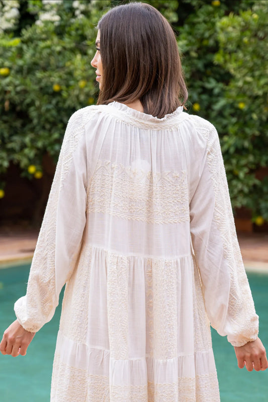 Geborduurde Lange Jurk Beige