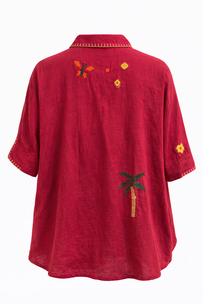 Mousseline Blouse Borduursel Bordeaux