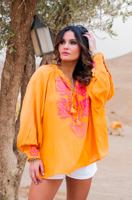 Blouse met Borduursels Oranje
