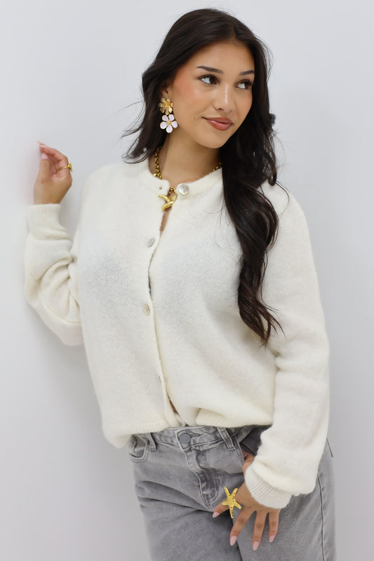 Mohair Cardiagan Lange Mouwen Wit