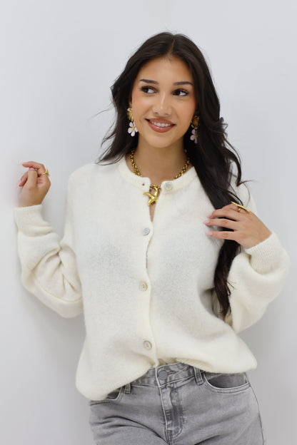 Mohair Cardiagan Lange Mouwen Wit