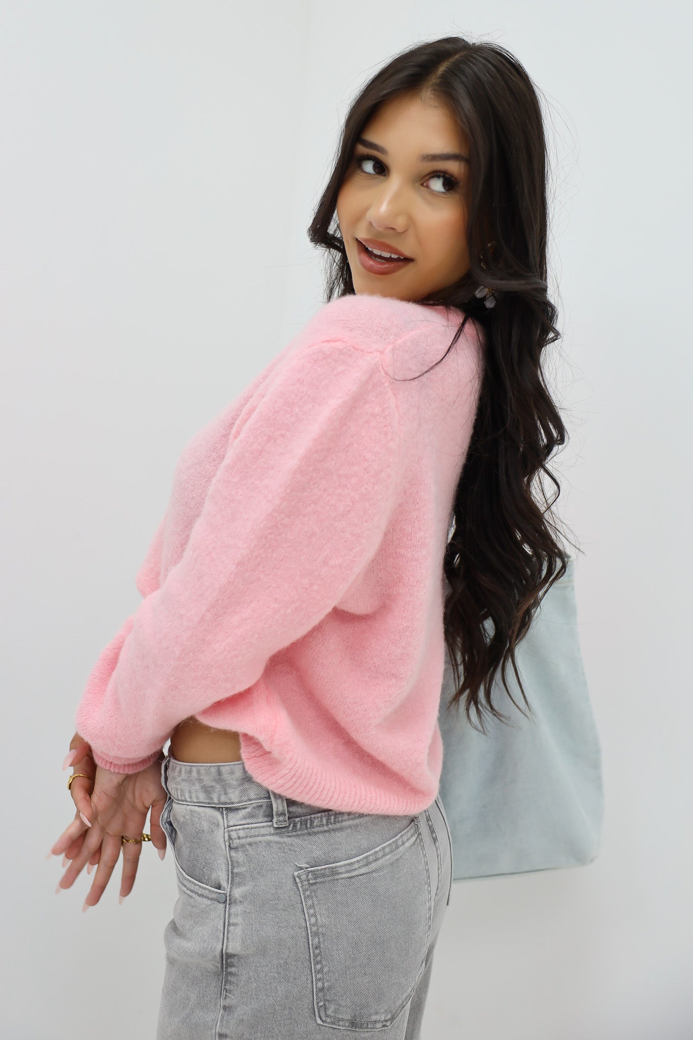 Mohair Cardiagan Lange Mouwen Roze