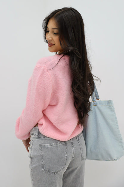 Mohair Cardiagan Lange Mouwen Roze