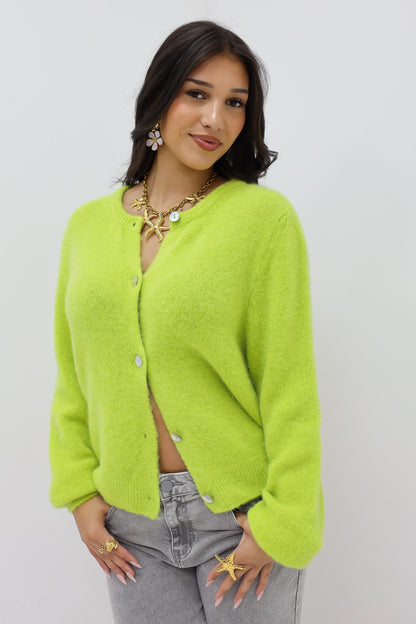 Mohair Cardiagan Lange Mouwen Groen