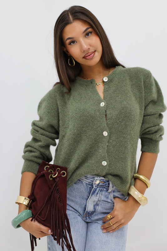 Mohair Cardiagan Lange Mouwen Donker Groen