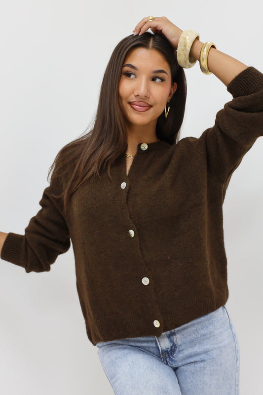 Mohair Cardiagan Lange Mouwen Bruin