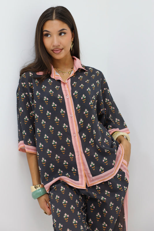 Dunne Blouse Palmboom Zwart