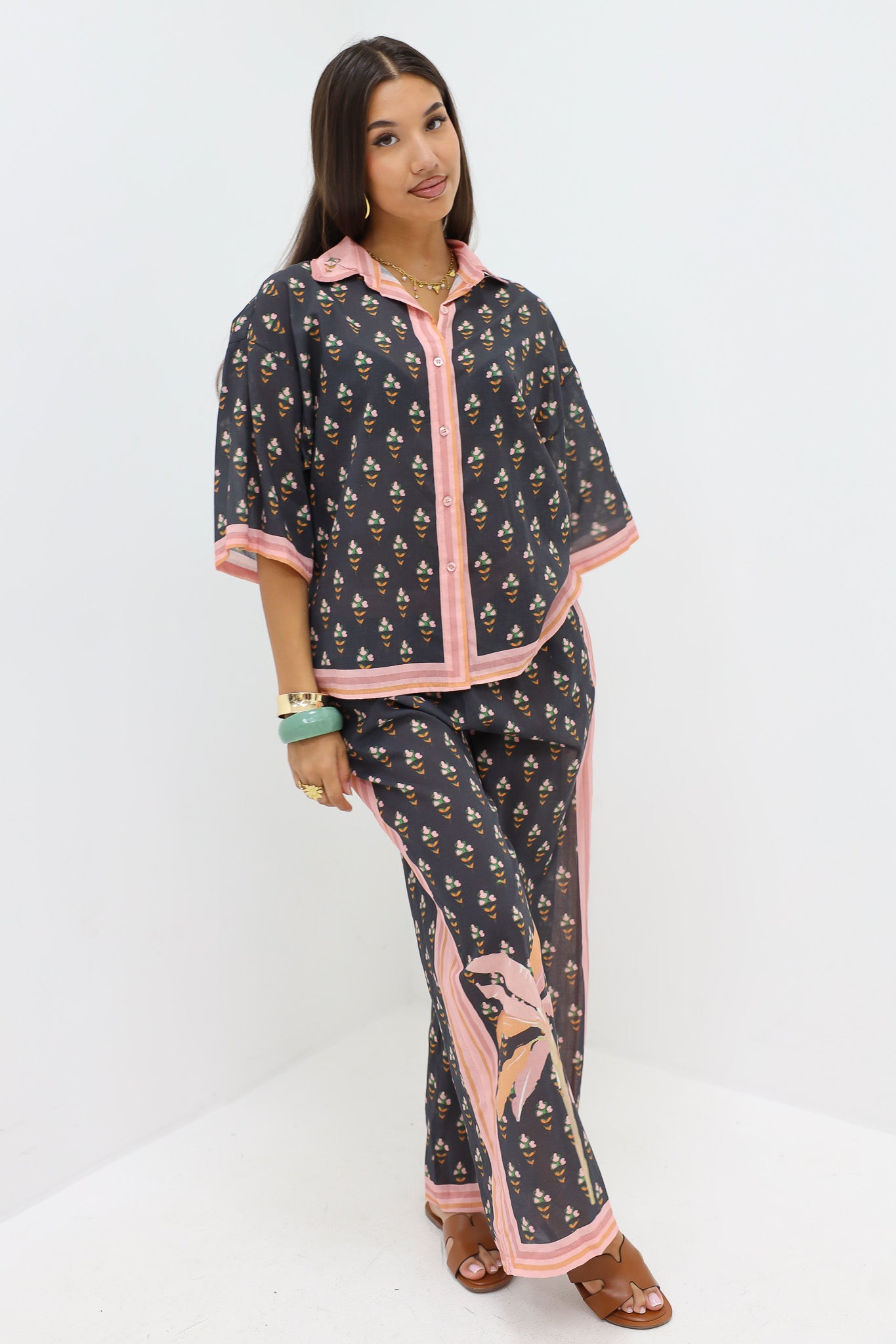 Dunne Broek Palmboom Zwart