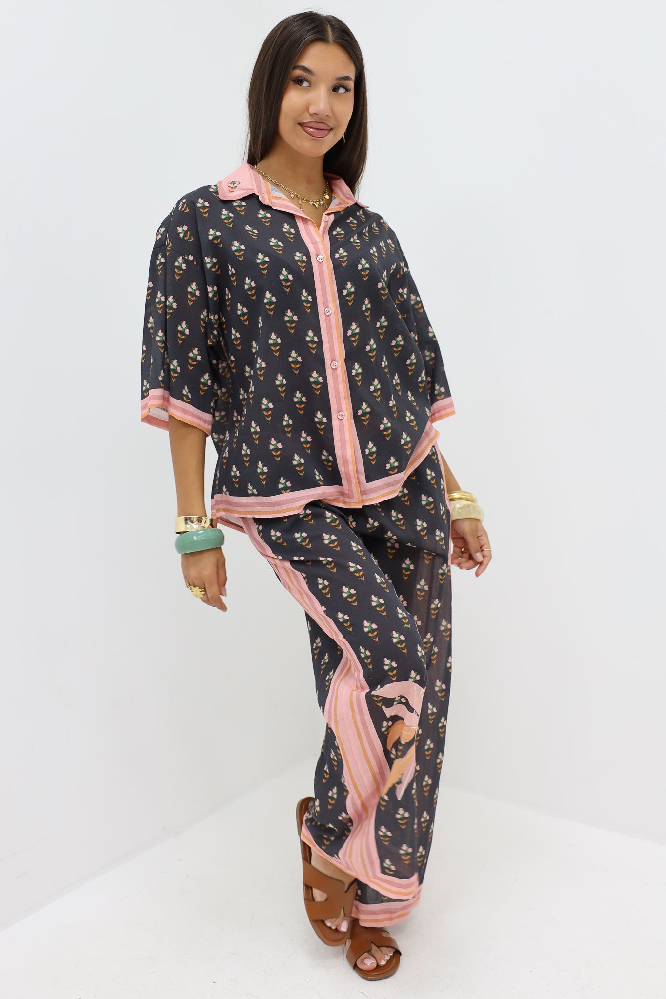 Dunne Broek Palmboom Zwart