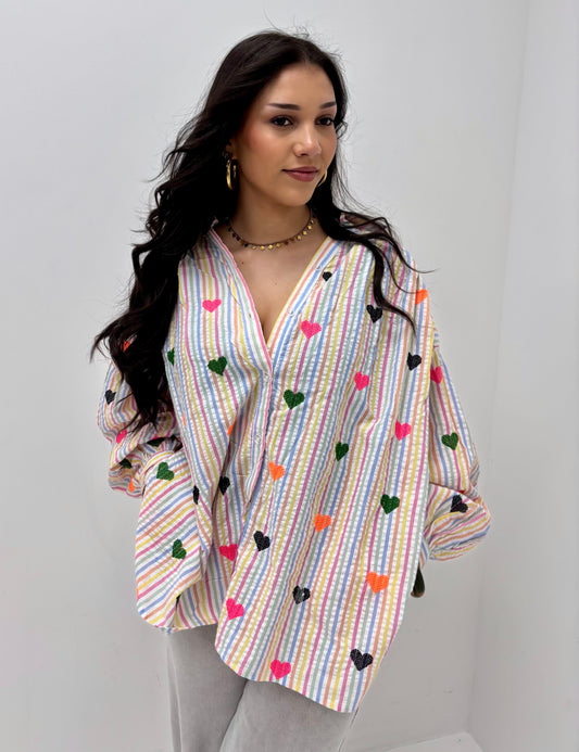 Blouse Geborduurde Hartjes Wit