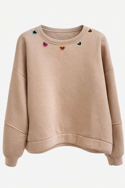 Sweater Hartjes Hals Beige