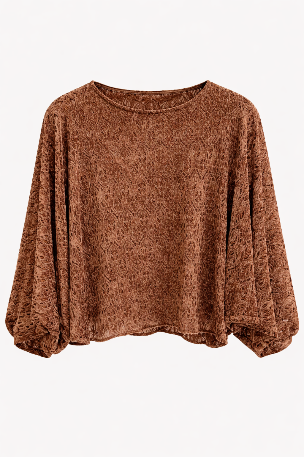 Open Gewerkt Shirt Bruin