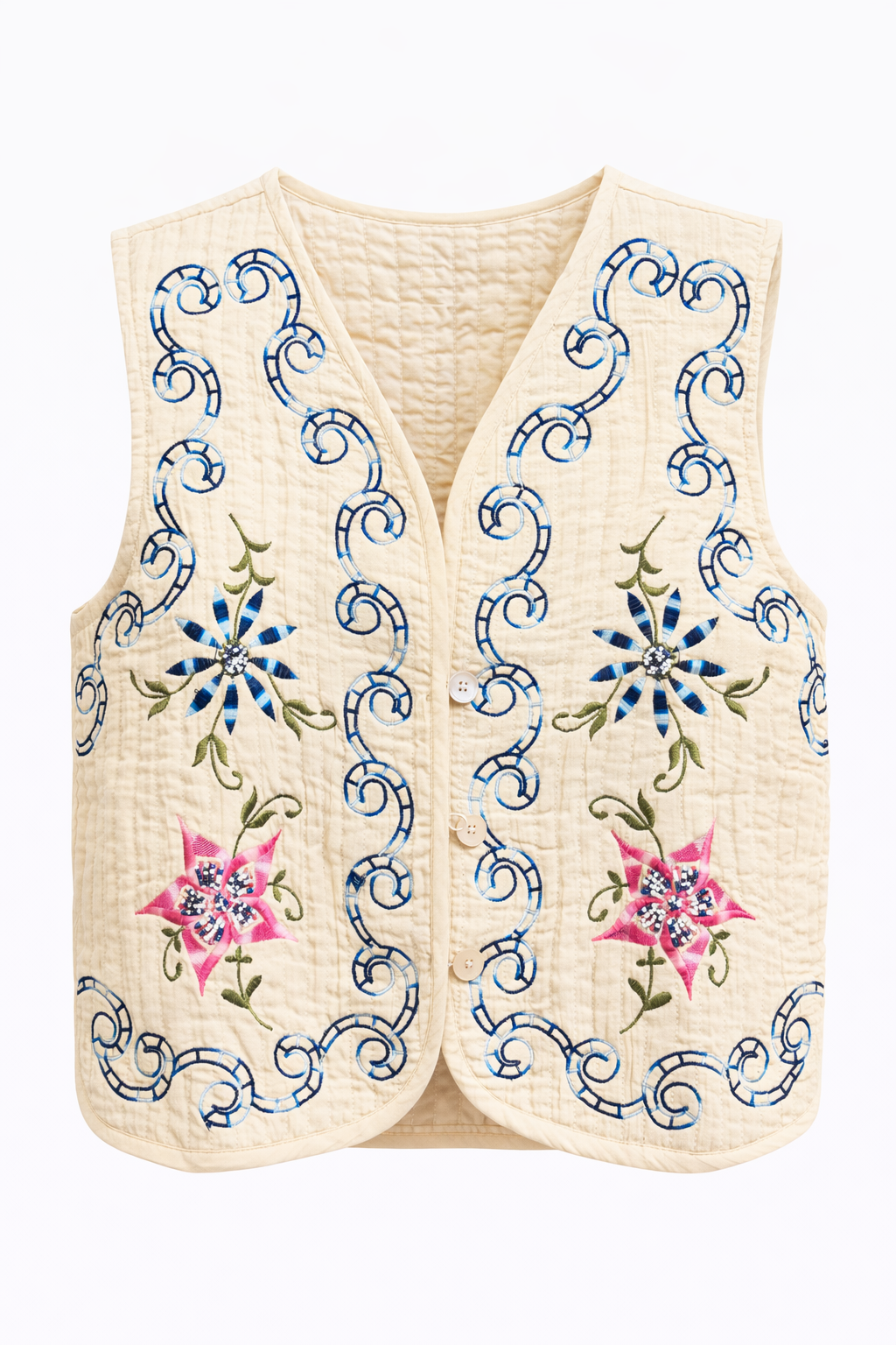 Gilet Gewatteerd Borduursel Creme