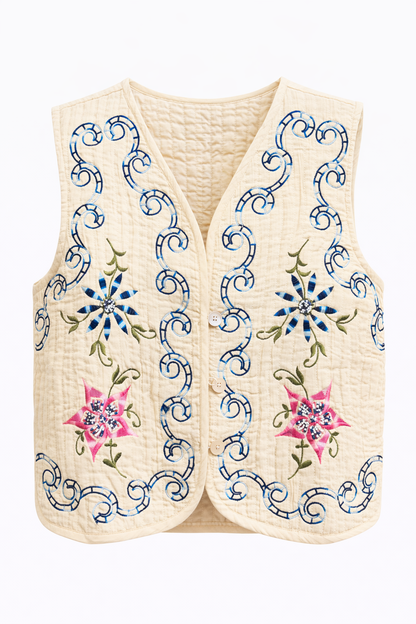 Gilet Gewatteerd Borduursel Creme