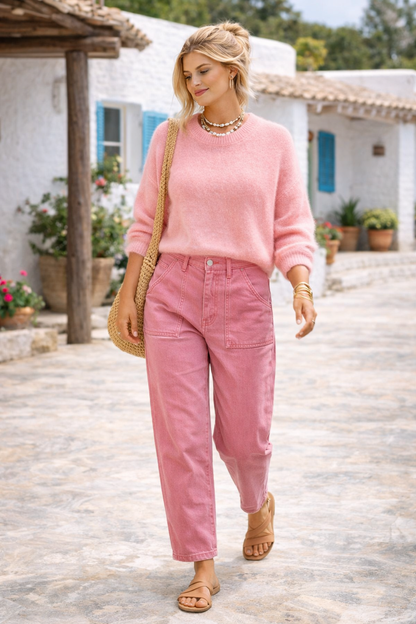 Mohair Trui Ronde Hals Roze