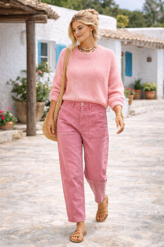 Mohair Trui Ronde Hals Roze