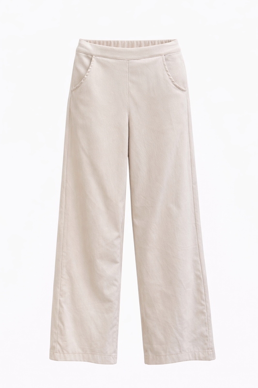 Pantalon Fijne Rib Steekzakken Creme