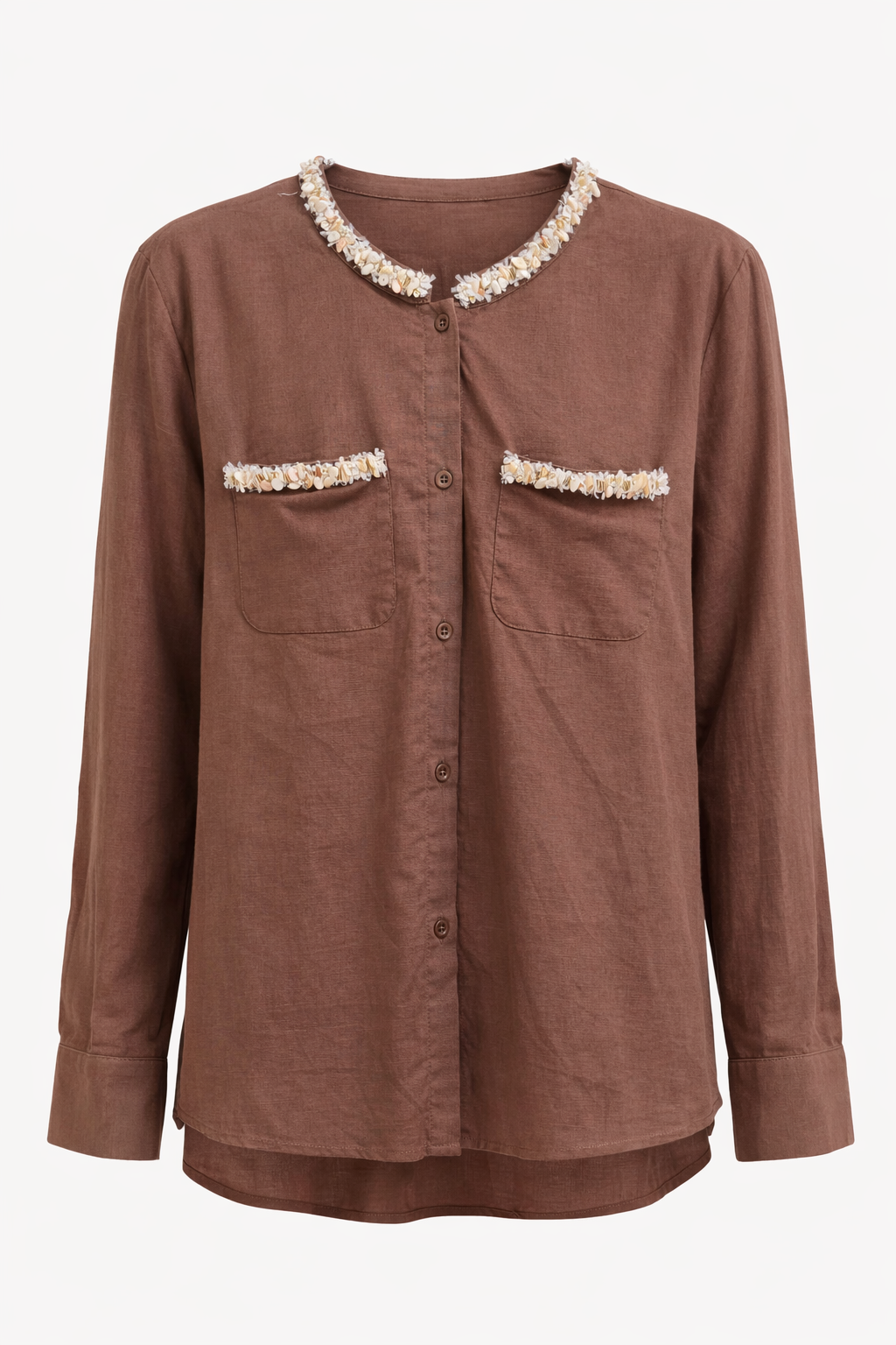 Blouse Schelpen Rand Hals Bruin