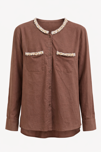 Blouse Schelpen Rand Hals Bruin