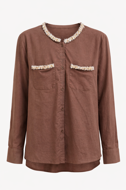 Blouse Schelpen Rand Hals Bruin