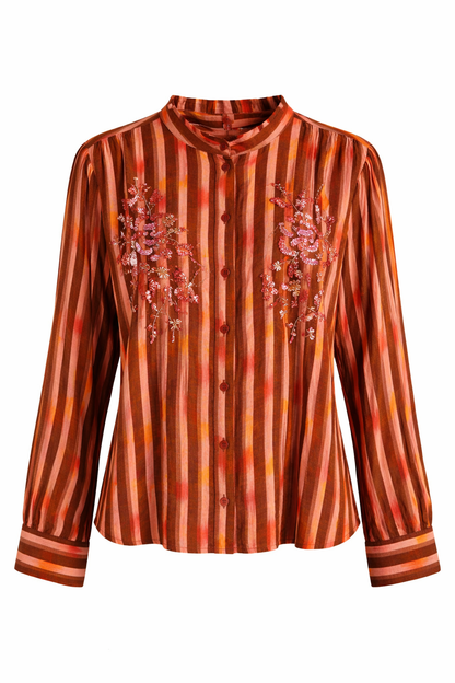 Blouse Geborduurde Pailletten Bruin