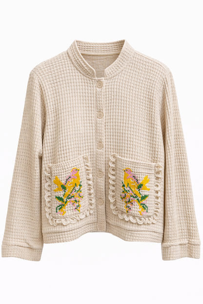 Jas Wafelstof Borduursel Creme