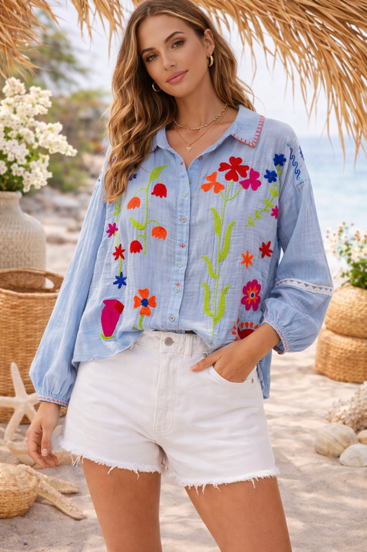 Blouse met Borduursels Blauw