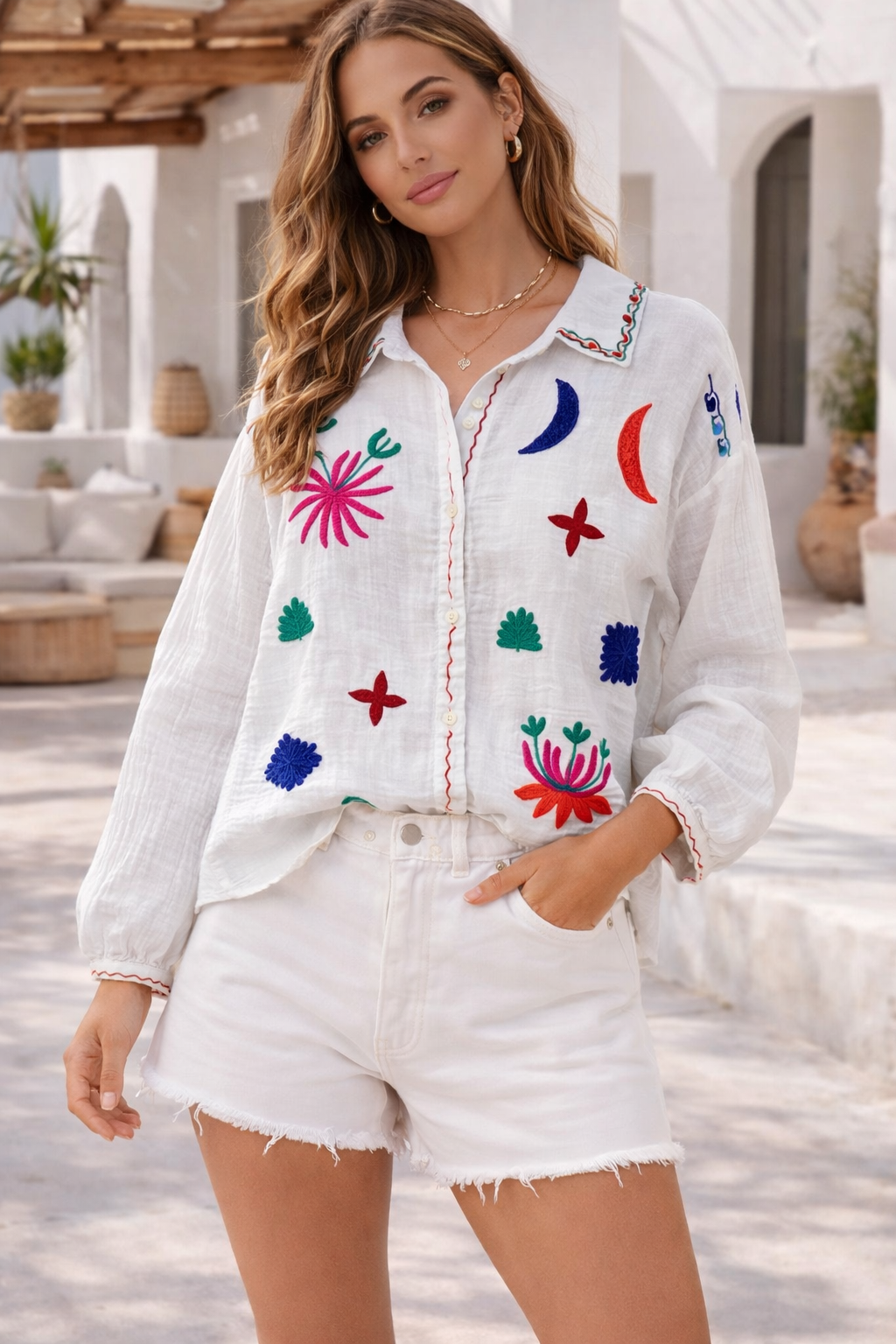 Blouse met Borduursels Wit