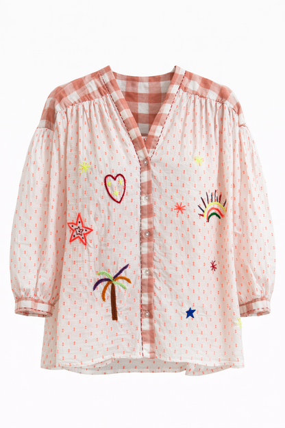 Wijde Blouse Borduursels Roze