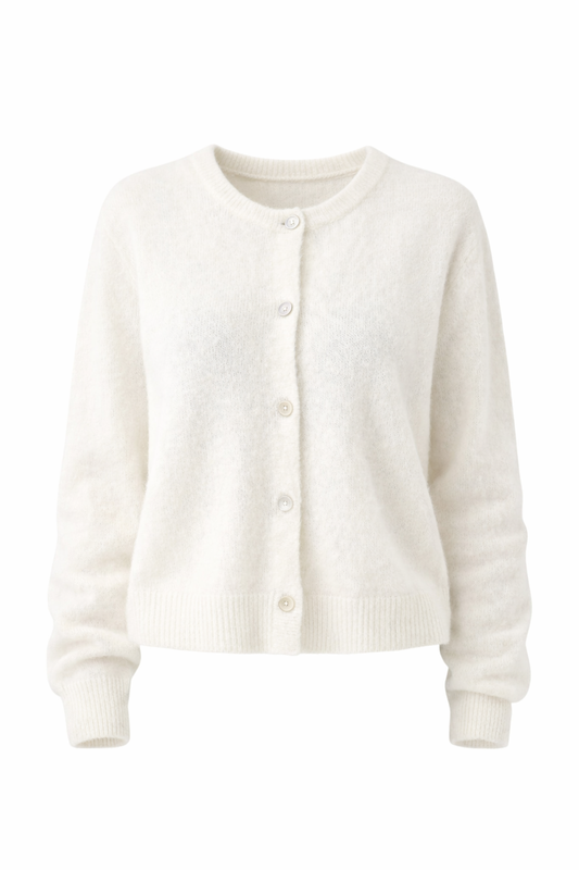Mohair Cardiagan Lange Mouwen Wit
