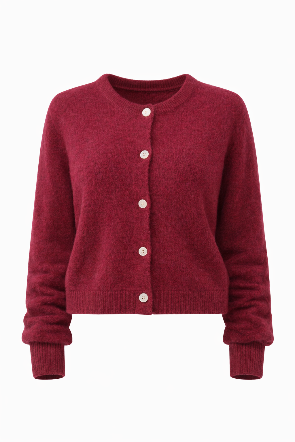 Mohair Cardiagan Lange Mouwen Donker Bordeaux