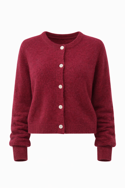 Mohair Cardiagan Lange Mouwen Donker Bordeaux