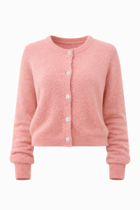Mohair Cardiagan Lange Mouwen Oud Roze