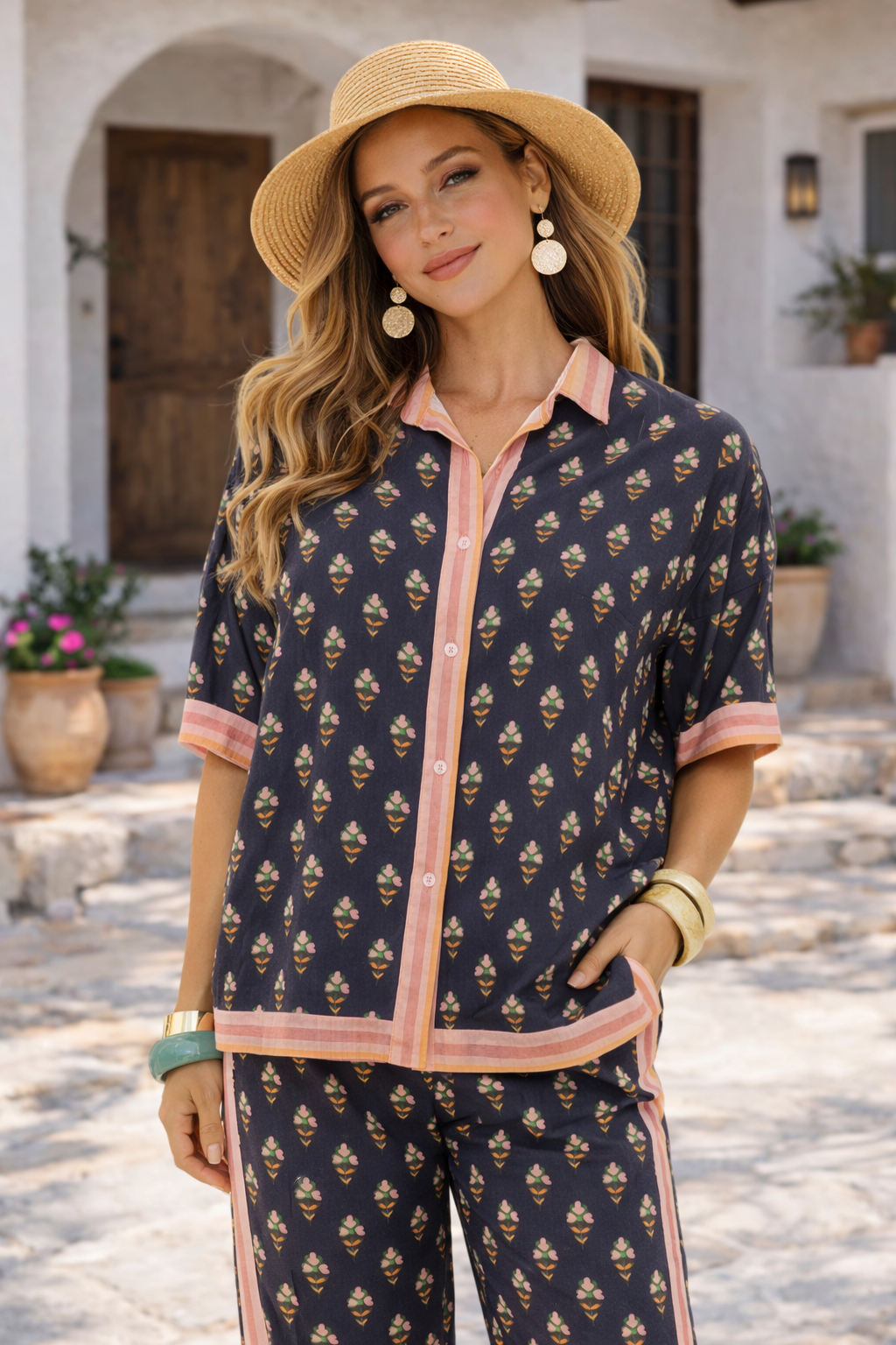 Dunne Blouse Palmboom Zwart