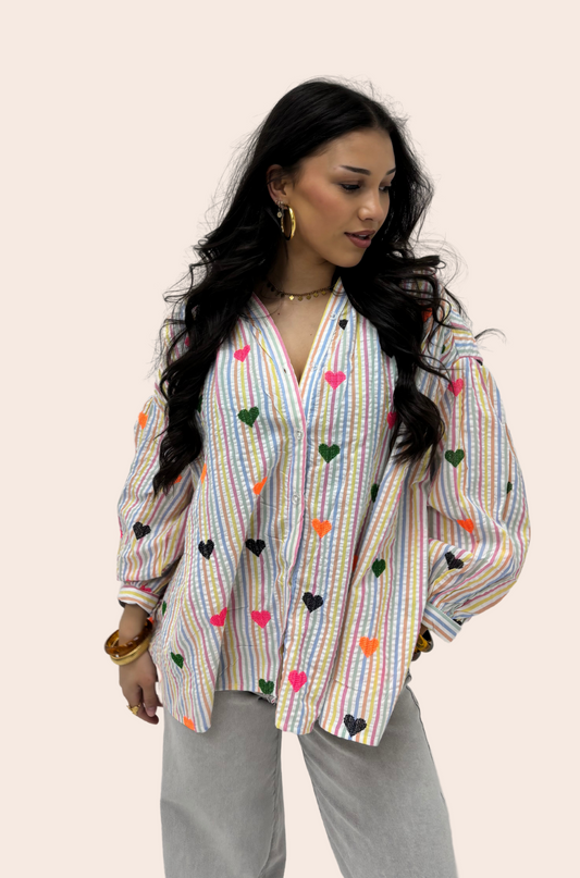 Blouse Geborduurde Hartjes Wit